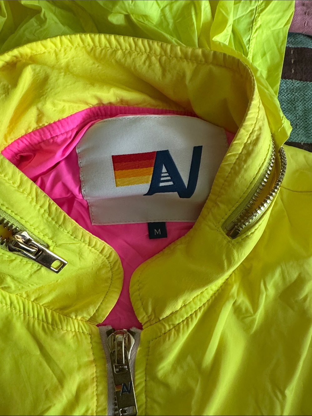 Women’s aviator nation Neon Colorblock Windbreaker Jacket - Yellow & Pink - Picture 2 of 4